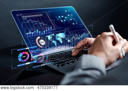 Analyst Working In Business Analytics And Data Management System To Make Report With Kpi And Metrics
