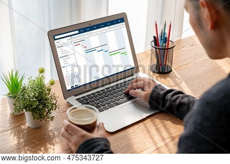 Project Planning Software For Modish Business Project Management On The Computer Screen Showing Time