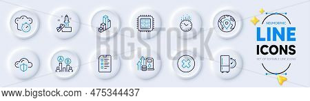 Close Button, Cooking Timer And Cloud Protection Line Icons For Web App. Pack Of Ab Testing, Cpu Pro