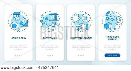 Technological Advances Blue Onboarding Mobile App Screen. Genetics Walkthrough 4 Steps Editable Grap