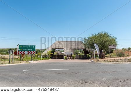 Groblershoop, South Africa - Feb 24, 2023: Entrance To The Destination River Resort Next To The Oran