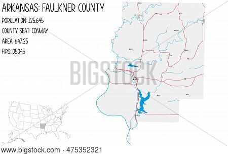 Large And Detailed Map Of Faulkner County In Arkansas, Usa.