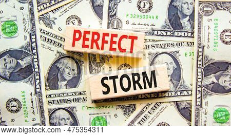 Perfect Storm Symbol. Concept Words Perfect Storm On Beautiful Wooden Block. Beautiful Background Fr