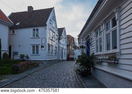 Traditional Wooden Houses In Gamle Stavanger. Gamle Stavanger Is A Historic Area Of The City Of Stav