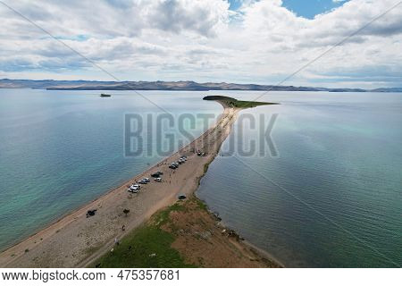 Lake Baikal From The Air. View Of The Bay Near The Village Of Kurma