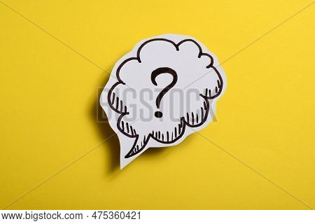 Question Mark Speech Bubble Of Business Concept On Yellow Background.