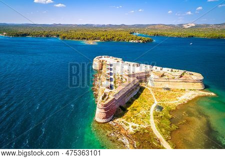 Saint Nikola Fortress And Sibenik Bay Entrance Aerial View, Archipelago Od Dalmatia, Croatia