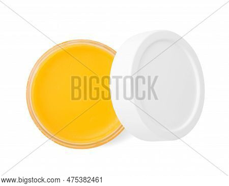 Open Jar Of Petrolatum Isolated On White, Top View
