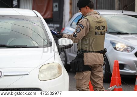 Feira De Santana, Bahia, Brazil - April 23, 2023: Military Police Of Bahia Conduct Blitzes To Identi