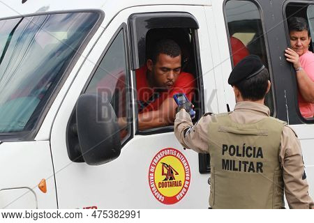 Feira De Santana, Bahia, Brazil - April 23, 2023: Military Police Of Bahia Conduct Blitzes To Identi