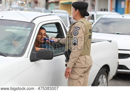 Feira De Santana, Bahia, Brazil - April 23, 2023: Military Police Of Bahia Conduct Blitzes To Identi