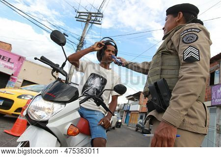 Feira De Santana, Bahia, Brazil - April 23, 2023: Military Police Of Bahia Conduct Blitzes To Identi