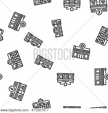 Store Shop Retail Market Vector Seamless Pattern Thin Line Illustration
