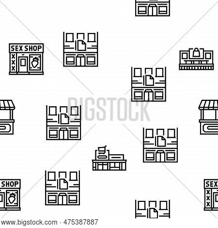 Store Shop Retail Market Vector Seamless Pattern Thin Line Illustration