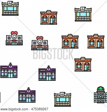 Store Shop Retail Market Vector Seamless Pattern Thin Line Illustration