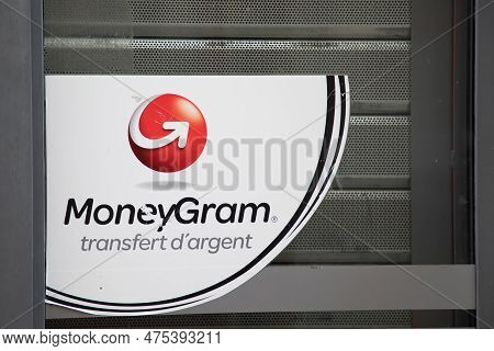 Lyon , Aura France - 04 24 2023 : Moneygram Sign Text And Logo Brand Front Facade Agency Shop Ice Cu