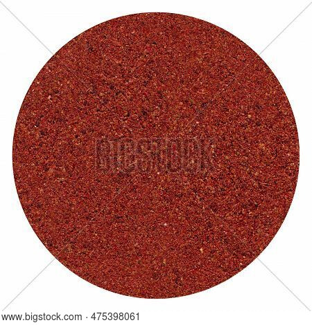 Ground Organic Aromatic Sumac Texture, Isolated On White Background