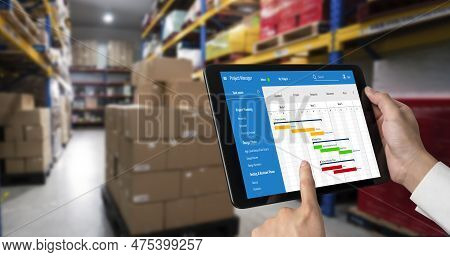 Project Planning Software For Modish Business Project Management On The Computer Screen Showing Time