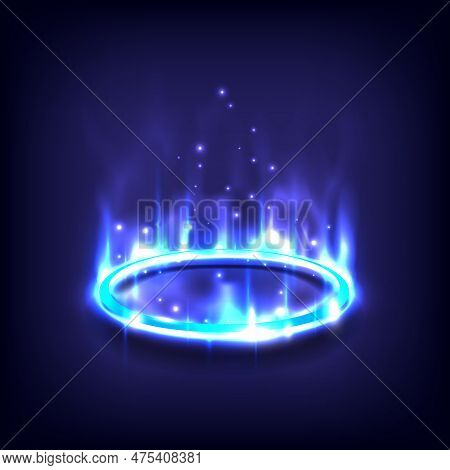 Product Display Interface. Neon Lighting Circle Base. Portal And Hologram Science Futuristic. Sci-fi