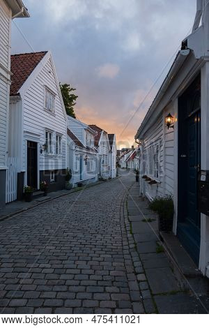 Traditional Wooden Houses In Gamle Stavanger. Gamle Stavanger Is A Historic Area Of The City Of Stav