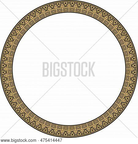 Vector Round Golden Border Ornament. Native American Tribes Framework, Circle.