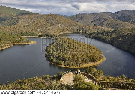 Melero Meander Mountain And River Landscape In Extremadura, Spain