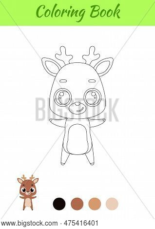 Coloring Page Happy Deer. Coloring Book For Kids. Educational Activity For Preschool Years Kids And 