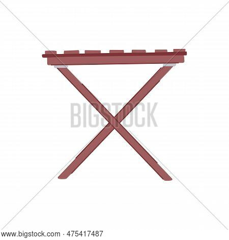 Metal Folding Table Cartoon. Empty Single, Chair Foldable Metal Folding Table Sign. Isolated Symbol 