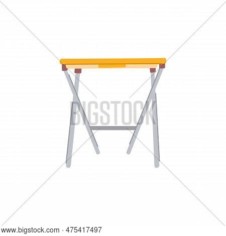 Empty Folding Table Cartoon. Single Chair, Foldable Front Empty Folding Table Sign. Isolated Symbol 