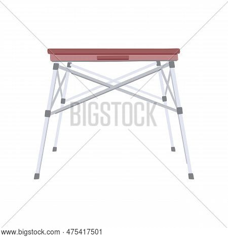 Single Folding Table Cartoon. Chair Foldable, Front Furniture Single Folding Table Sign. Isolated Sy