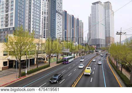 Busan, South Korea - March 30, 2023: Street Traffic In Dongnae-gu Residential District In Busan.