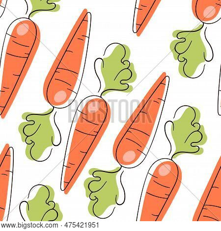 Carrot Flat Style Pattern. Hand Drawn Outline Seamless Pattern With Carrot. Vector Illustration