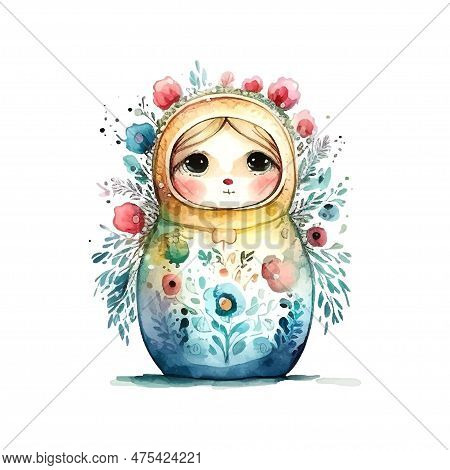 Watercolor Vector Russia Matryoshka Doll Flowers Russian Day