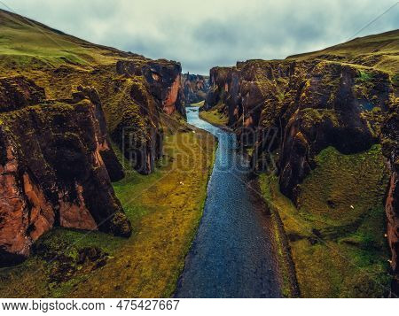 Unique Landscape Of Fjadrargljufur In Iceland. Top Tourism Destination. Fjadrargljufur Canyon Is A M