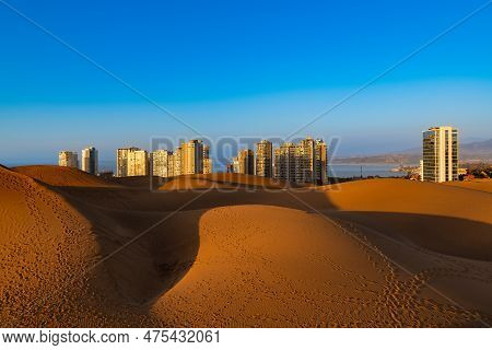 View Of Buildings In Concon From The Sand Dunes, Valparaiso Region, Chile