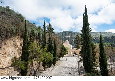 Susuz, Cyprus - March 27, 2023 - Decorated Garden And Landscape Of The Saint Neophytos Monastery