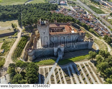 Front Aerial View The Medieval Castle Of La Mota  In Medina Del Campo, Valladolid, Castilla Y Leon, 