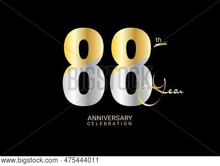 88 Years Anniversary Celebration Gold And Silver Vector Template, 88 Number Logo Design, 88th Birthd
