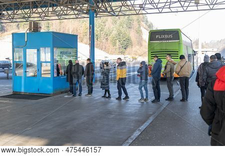 Croatia - January 08, 2020: Croatia Slovenia Border And Customs Check For Passangers Leaving Croatia