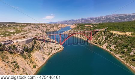 Maslenica Bridge Most In Croatia. The Maslenica Bridge Is A Deck Arch Bridge Carrying The State Road