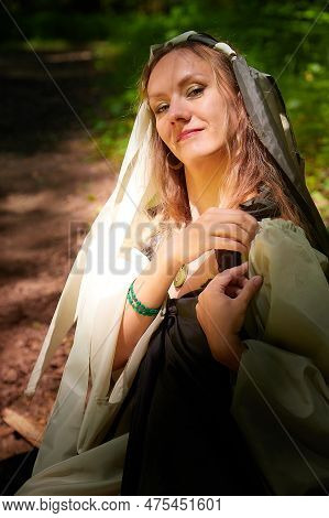 Beautiful Seductive Dryad. Pagan Spirit Of The Forest. Portrait Of Beautiful Dryad. Fairy Who Loves 