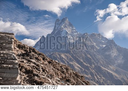 Fishtail Mountain, Also Known As Machhapuchhre, Is A Majestic Peak Located In The Annapurna Mountain