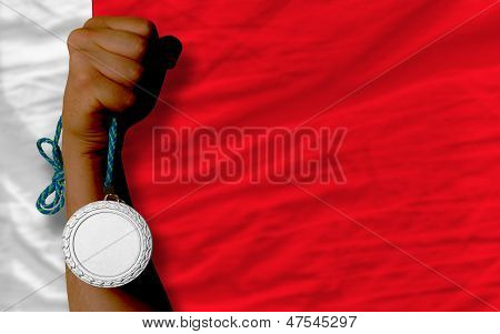 Silver Medal For Sport And  National Flag Of Bahrain
