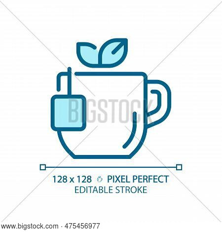 Tea Pixel Perfect Blue Rgb Color Icon. Comforting Hot Drink. Warm Beverage. English Breakfast. Herba