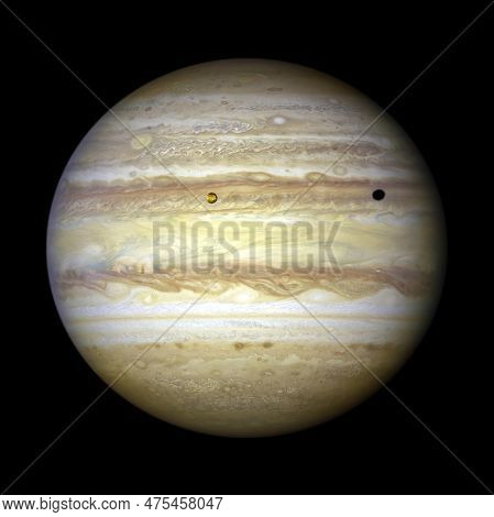 Jupiter With Moon Io Casting A Shadow Toward The Planet. Enhanced Colors, Cleaning And Higher Defini