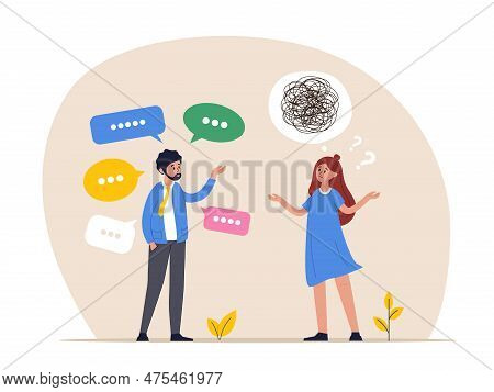 Verbal Or Oral Communication Skill, Storytelling Or Explanation. Girl Does Not Understand Lot Of Inf