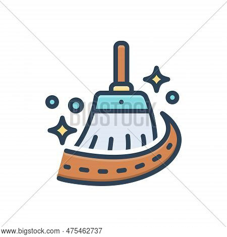 Color Illustration Icon For Cleaner Swabber Sweeper Cleanser Broom Shine Glow Road Clean-surface