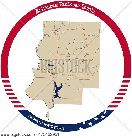 Map Of Faulkner County In Arkansas, Usa Arranged In A Circle.