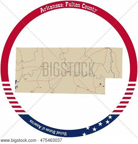 Map Of Fulton County In Arkansas, Usa Arranged In A Circle.