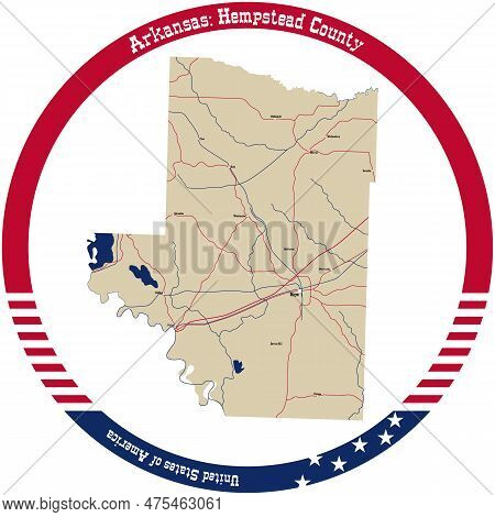 Map Of Hempstead County In Arkansas, Usa Arranged In A Circle.